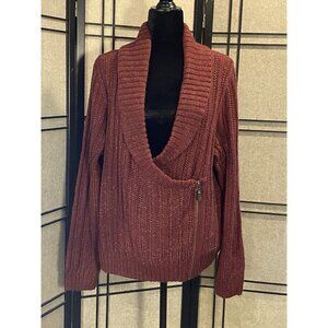 Harley Davidson Womens Sweater Sz L XL *READ DETAILS * Cable Knit V Neck Zip